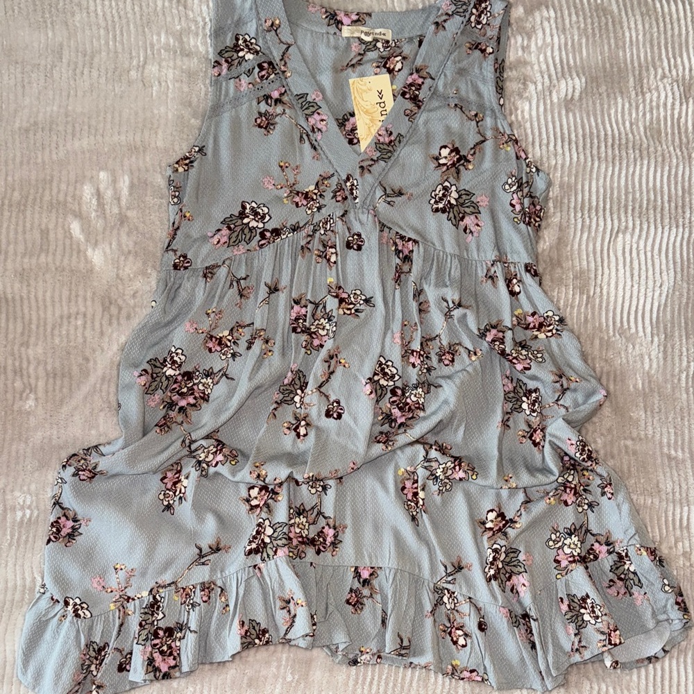 Rewind Gray and Pink Floral Midi Dress
